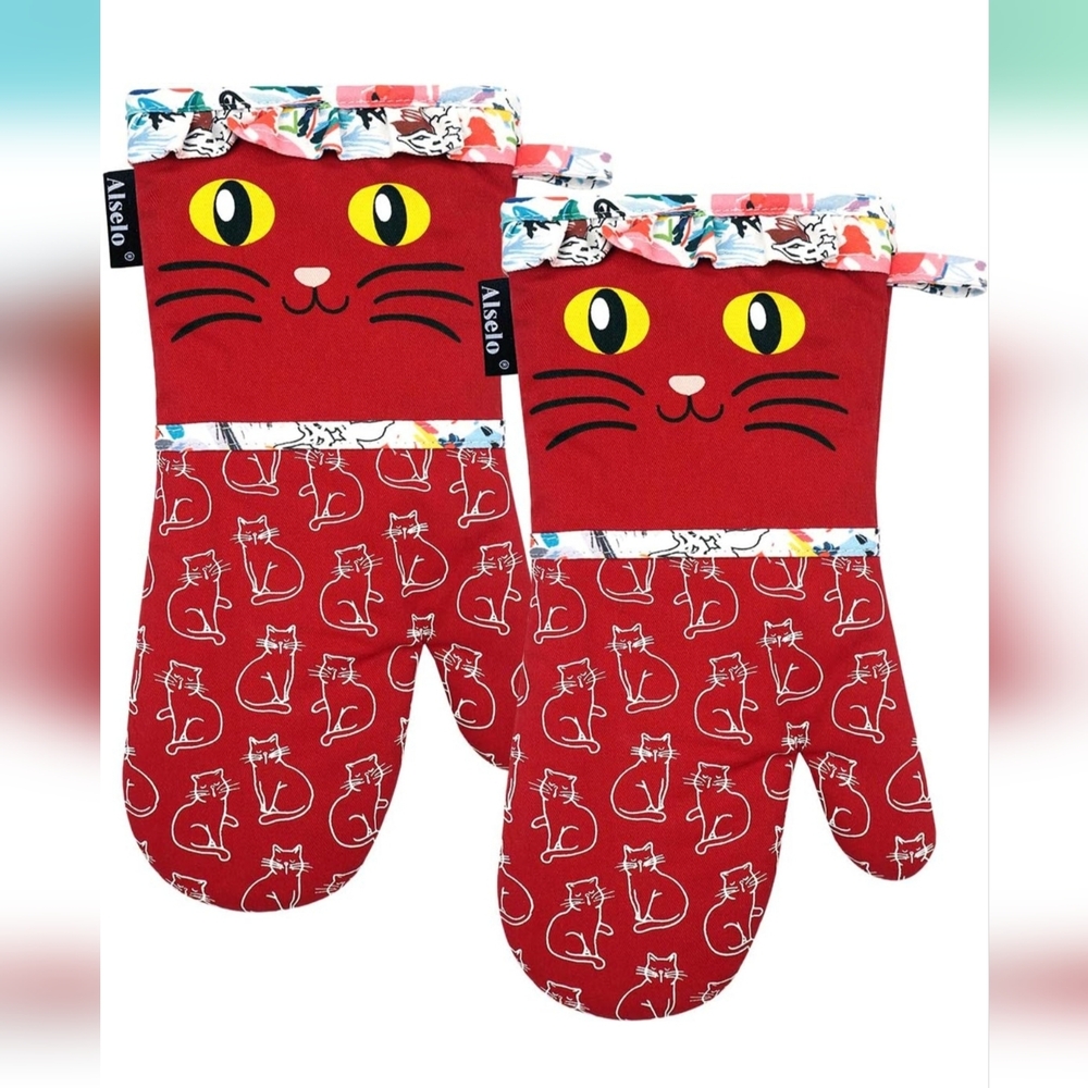 Red Cat Print Oven Mitt NEW